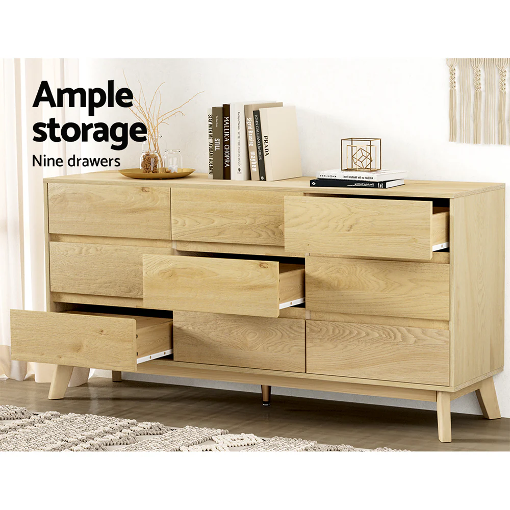 Artiss 9 Chest of Drawers Tallboy Cabinet - XAVI Pine - Image 5