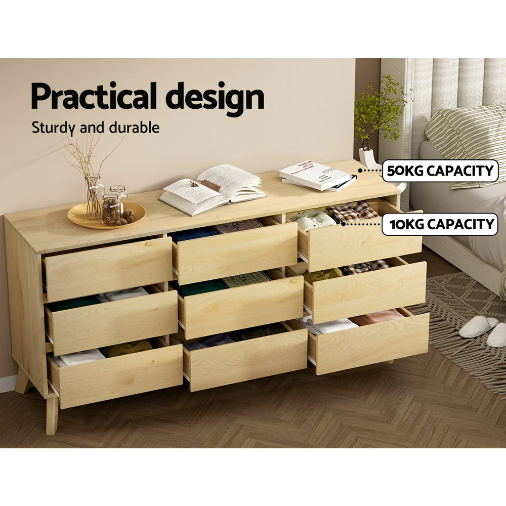 Artiss 9 Chest of Drawers Tallboy Cabinet - XAVI Pine - Image 6
