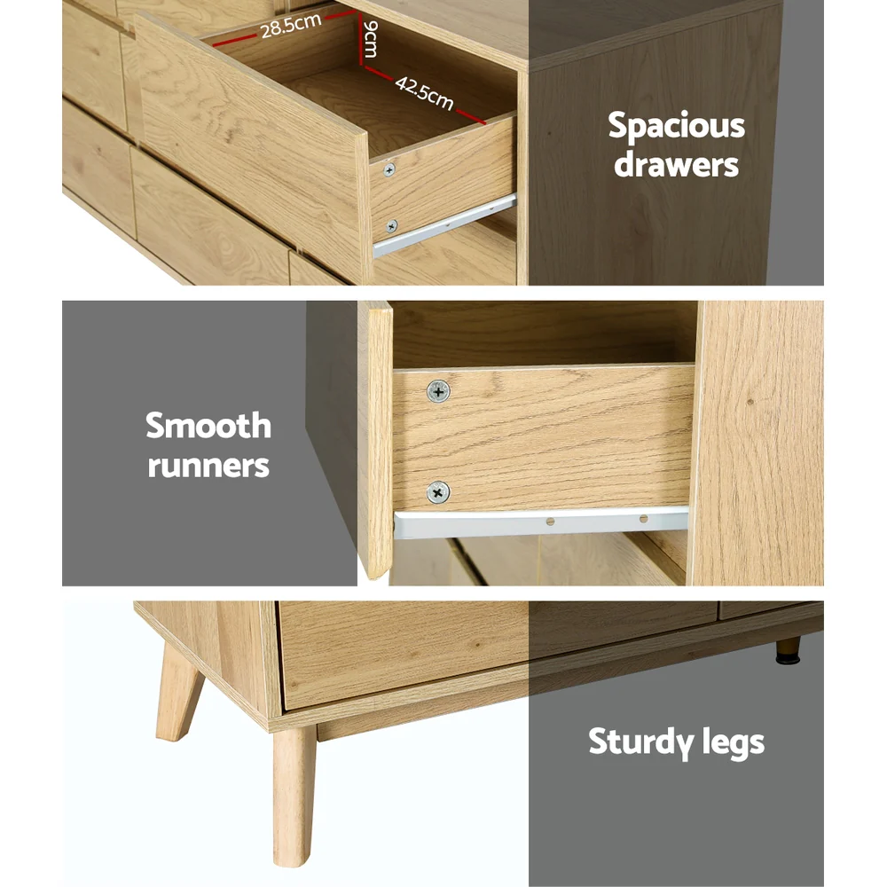 Artiss 9 Chest of Drawers Tallboy Cabinet - XAVI Pine - Image 7