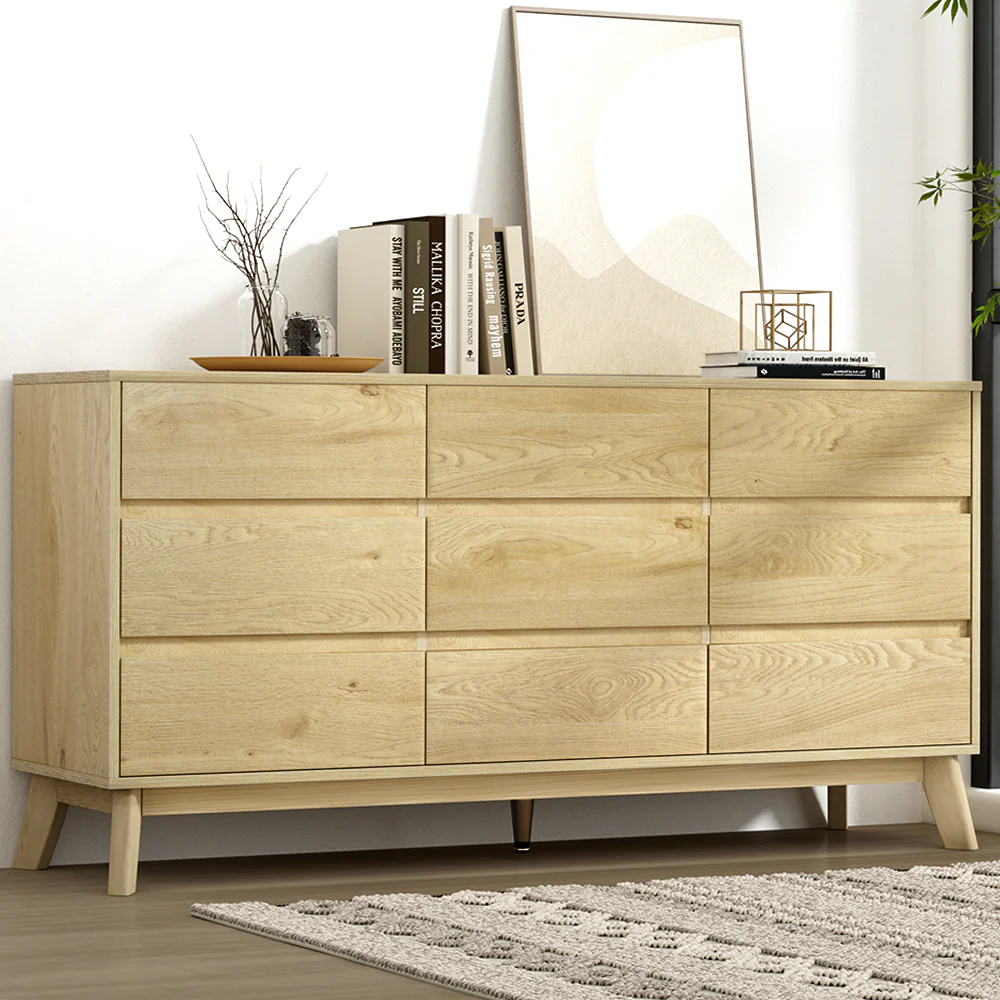 Artiss 9 Chest of Drawers Tallboy Cabinet - XAVI Pine - Image 8