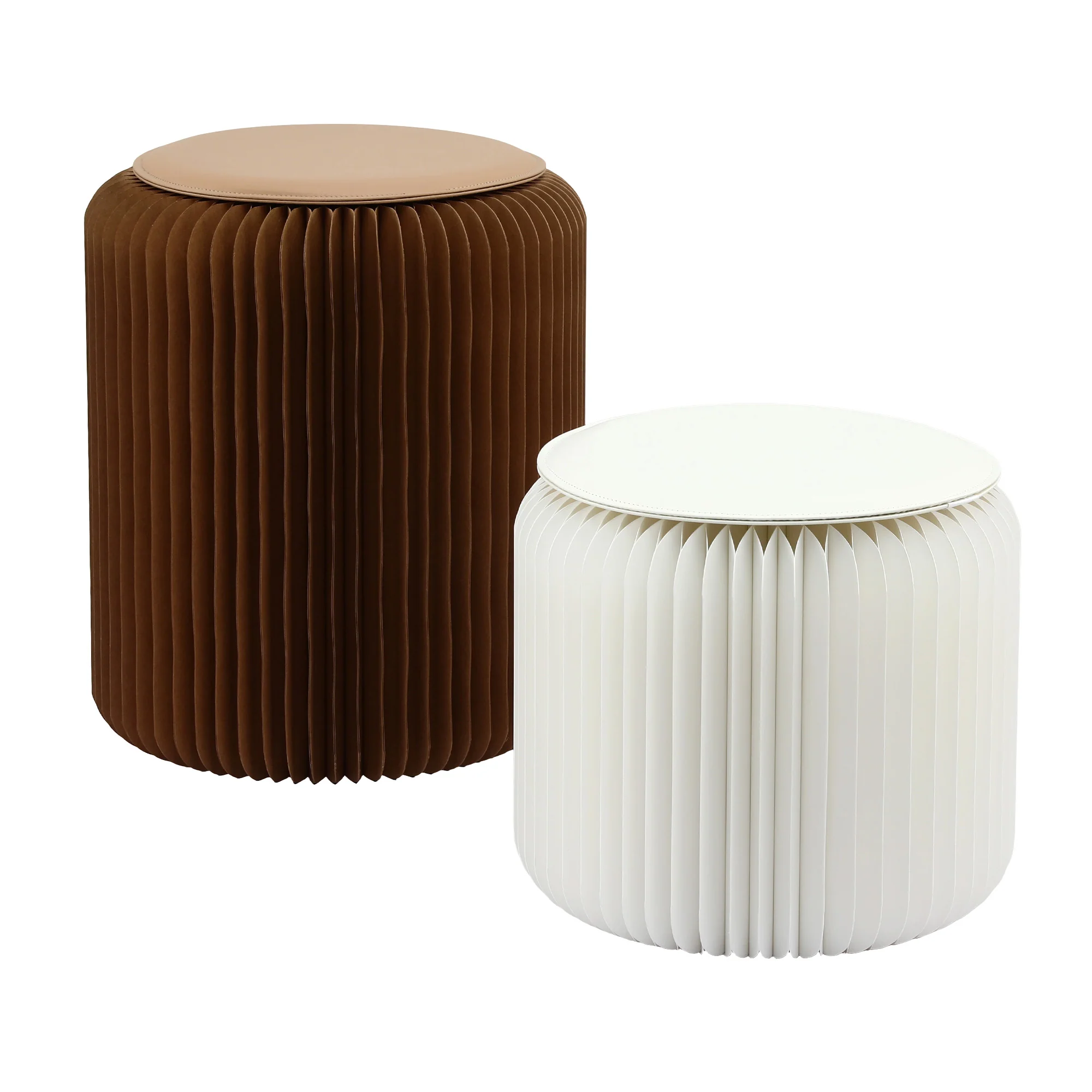 Artiss Accordion Folding Paper Stools Set Includes 2 Cushions Natural Kraft 100KG Capacity - Image 2