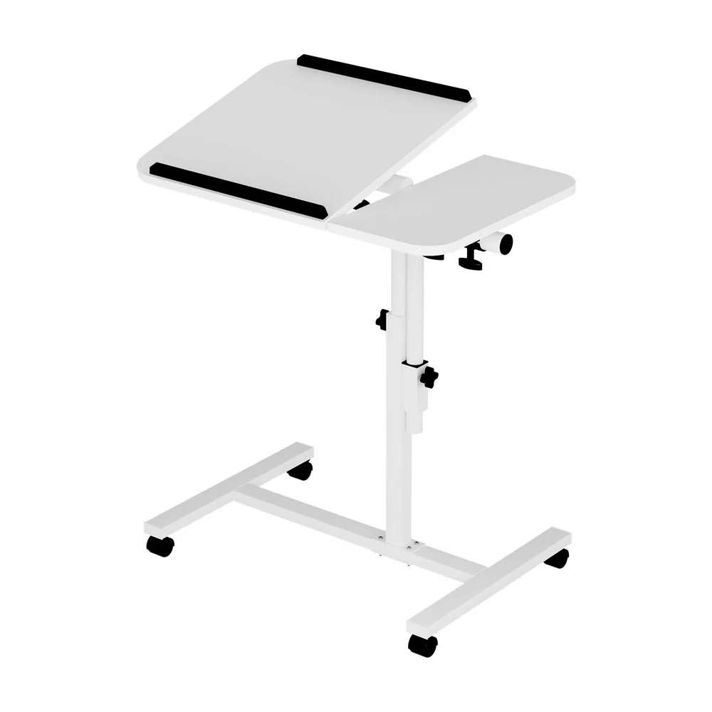 Artiss Adjustable Laptop Desk Rolling Stand Overbed Table Wheels White - Image 2