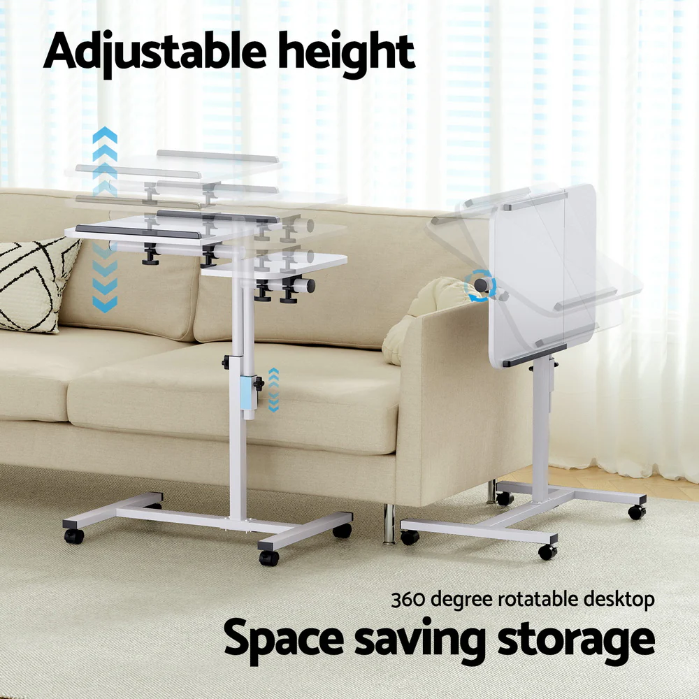 Artiss Adjustable Laptop Desk Rolling Stand Overbed Table Wheels White - Image 6