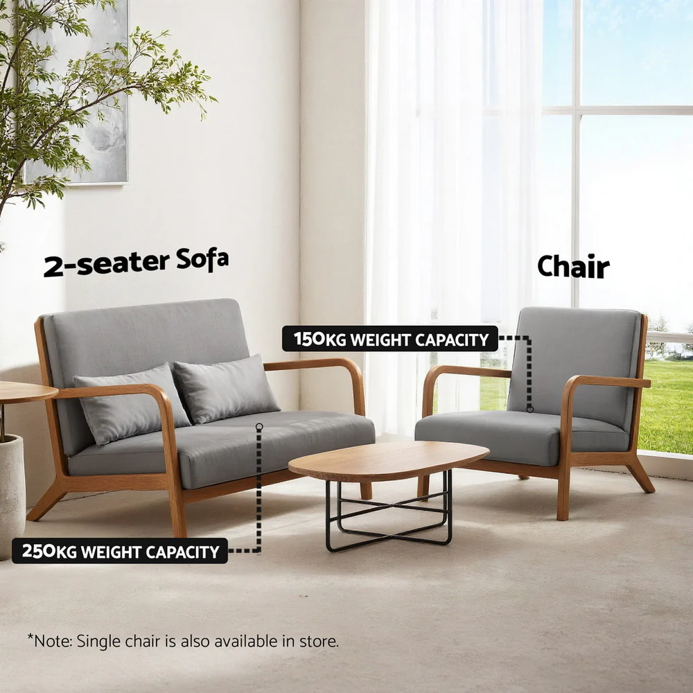 Artiss Armchair 2-seater Loveseat Fabric Grey - Image 6