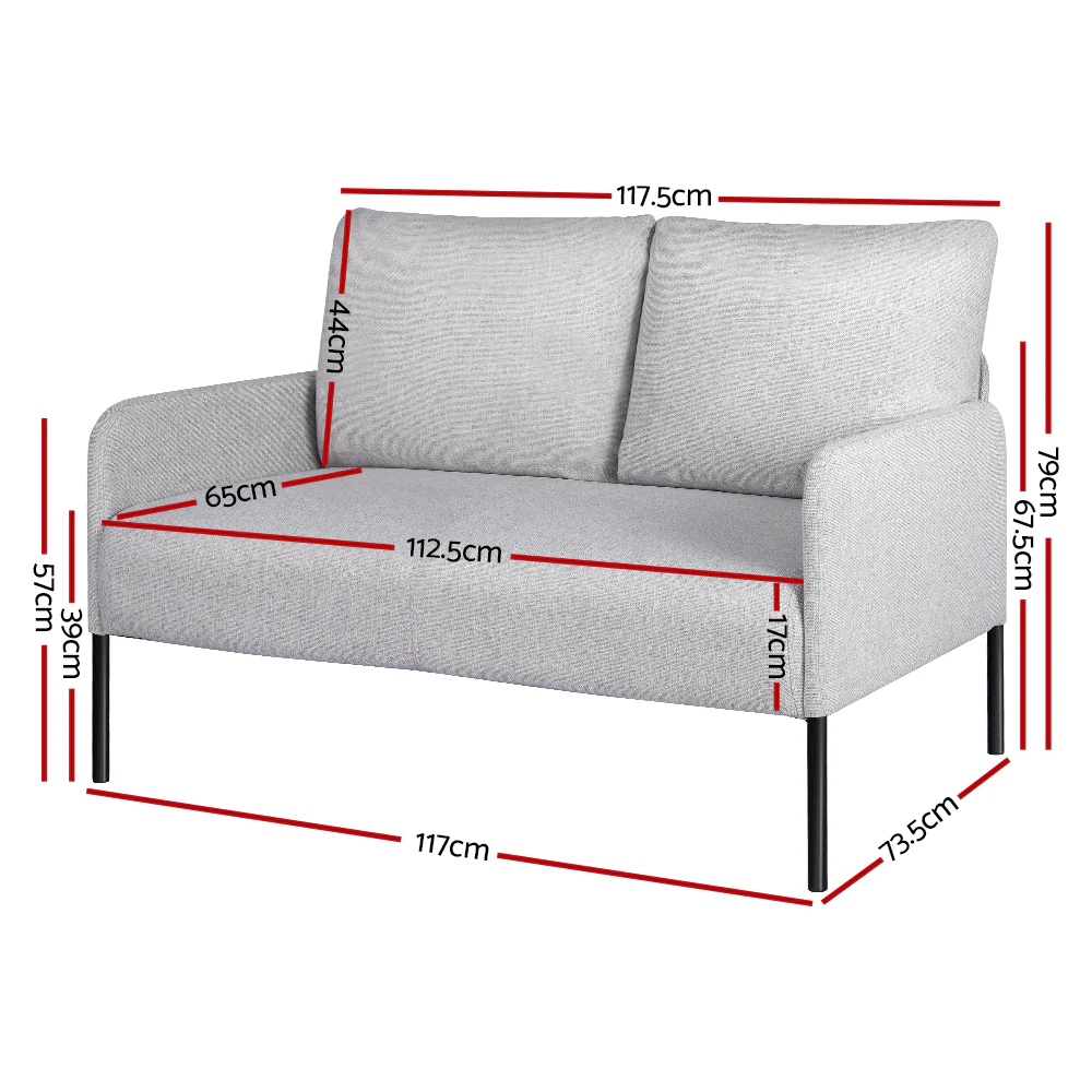 Artiss Armchair 2-Seater Sofa Pillow Linen Grey - Image 2