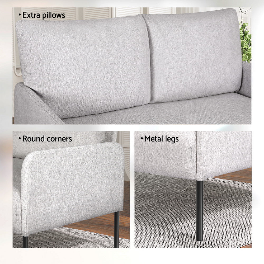 Artiss Armchair 2-Seater Sofa Pillow Linen Grey - Image 5