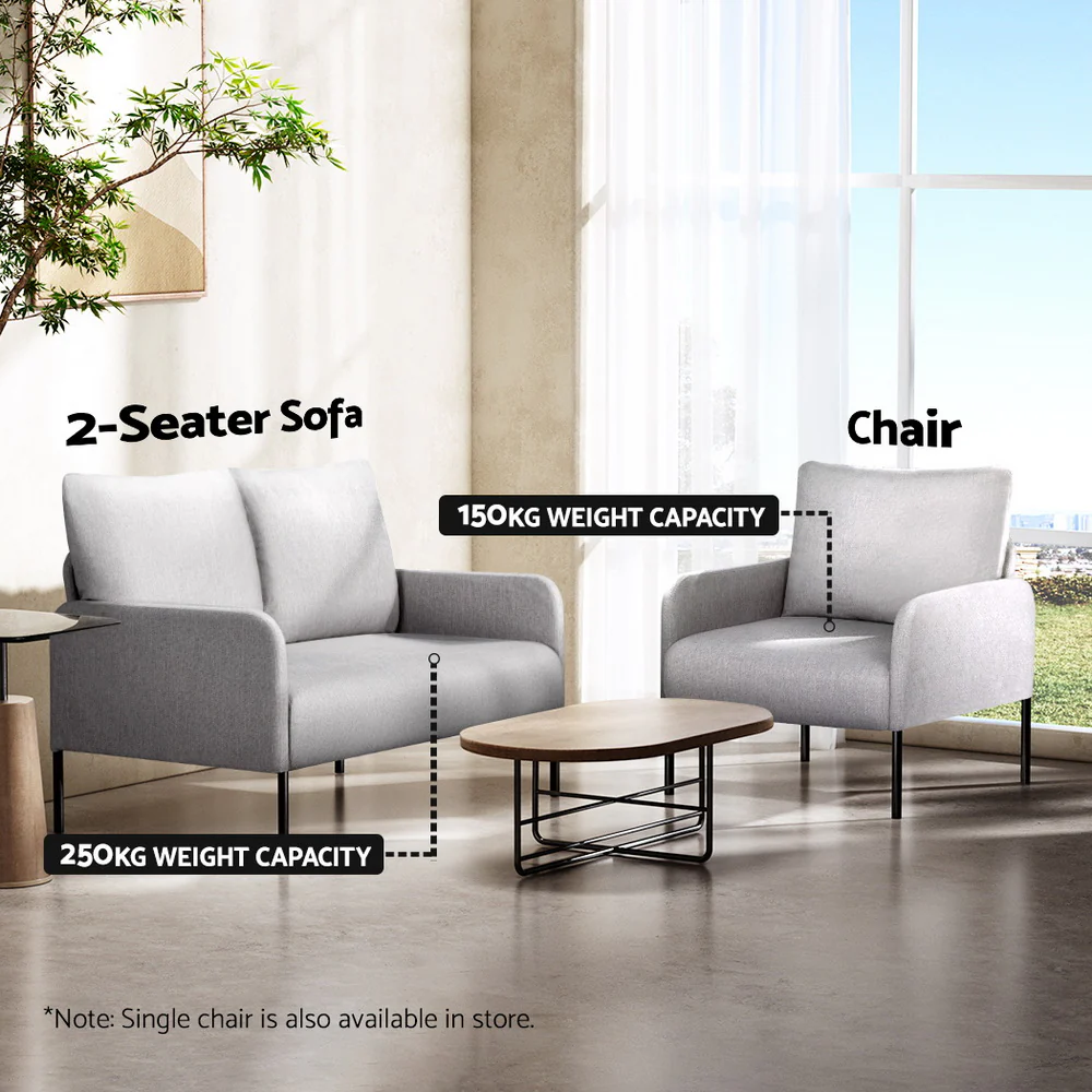 Artiss Armchair 2-Seater Sofa Pillow Linen Grey - Image 6