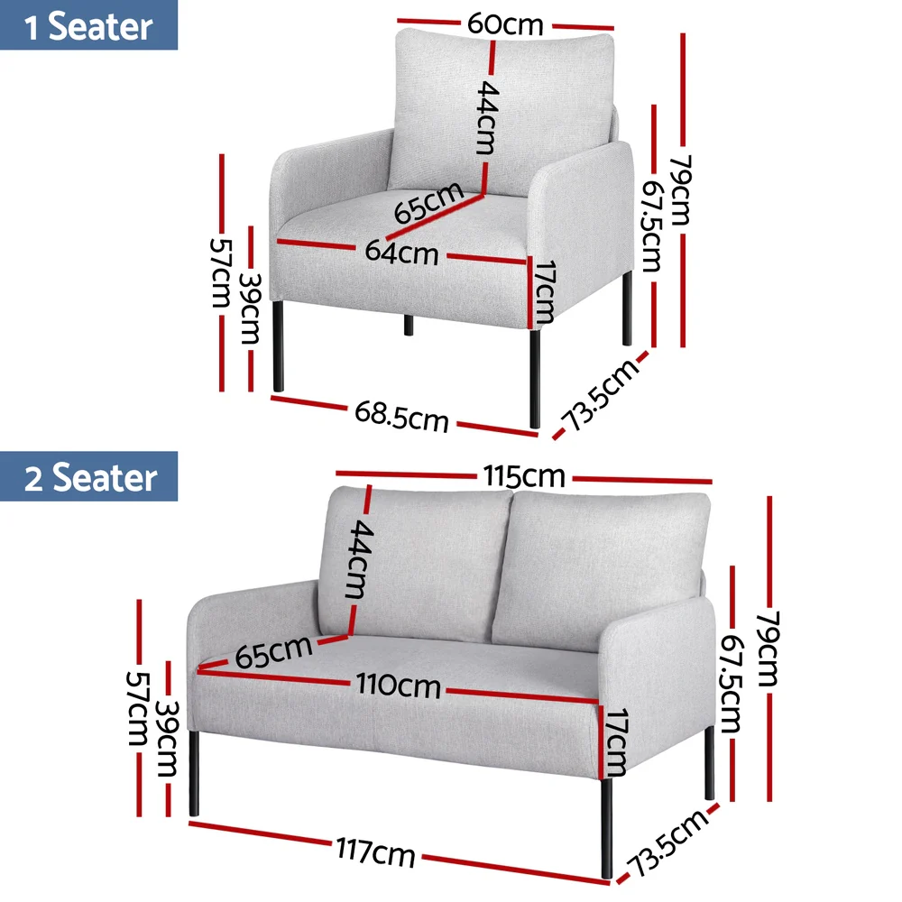 Artiss Armchair 4 Seater Sofa Set Pillow Gery Kane - Image 2