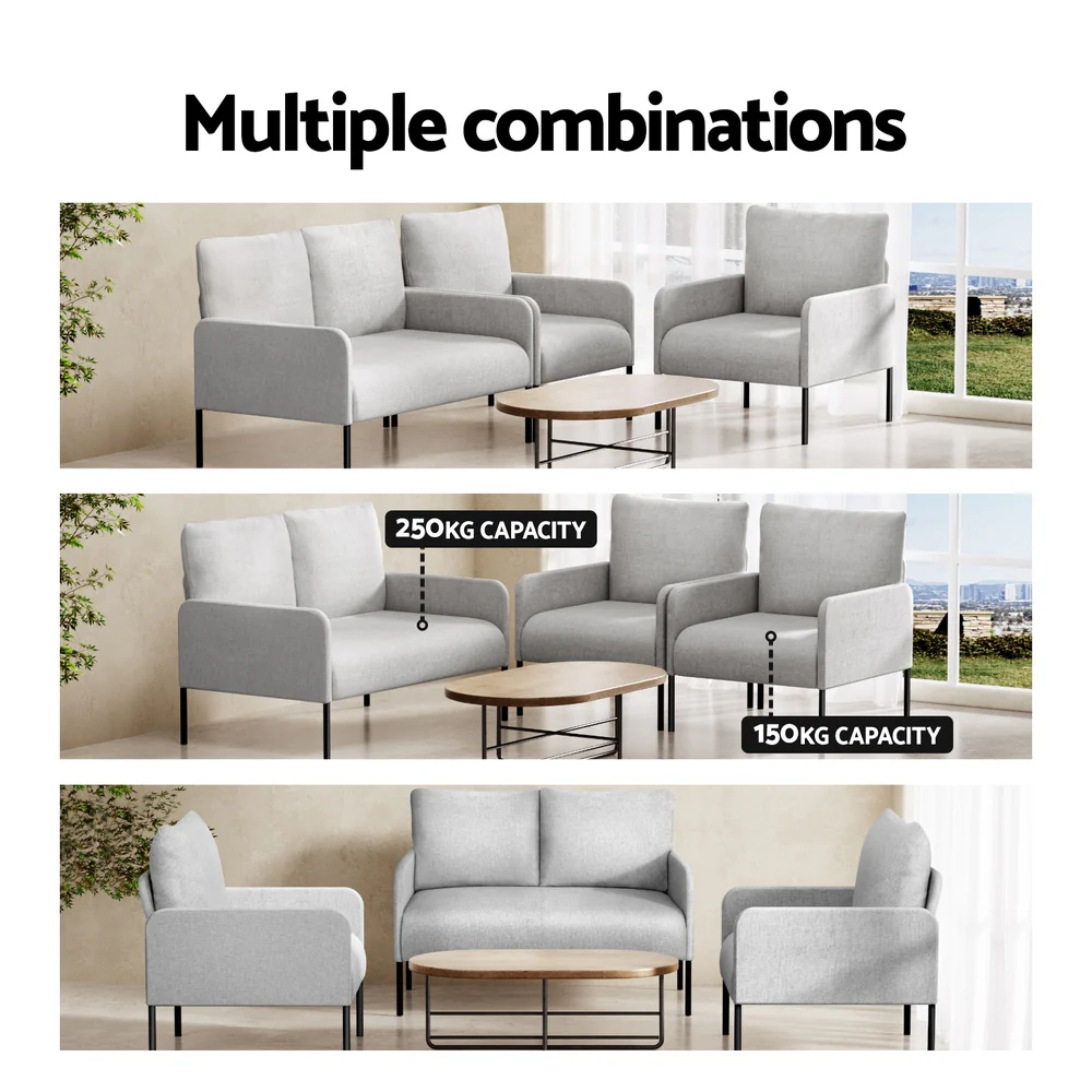 Artiss Armchair 4 Seater Sofa Set Pillow Gery Kane - Image 6