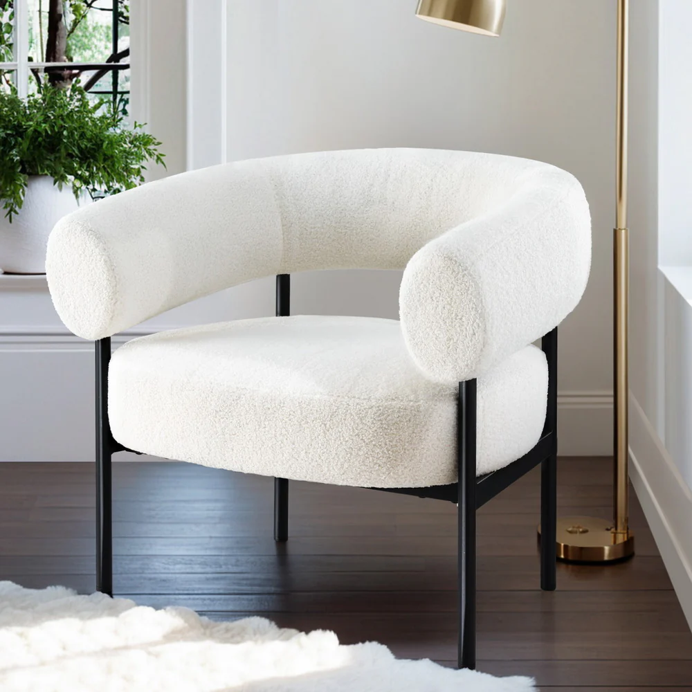 Artiss Armchair Accent Chair Curved Boucle White - Image 2