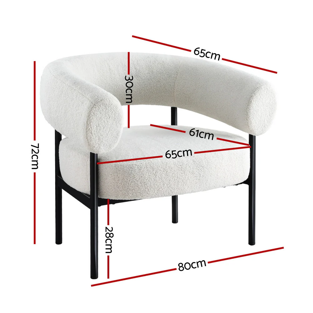 Artiss Armchair Accent Chair Curved Boucle White - Image 3
