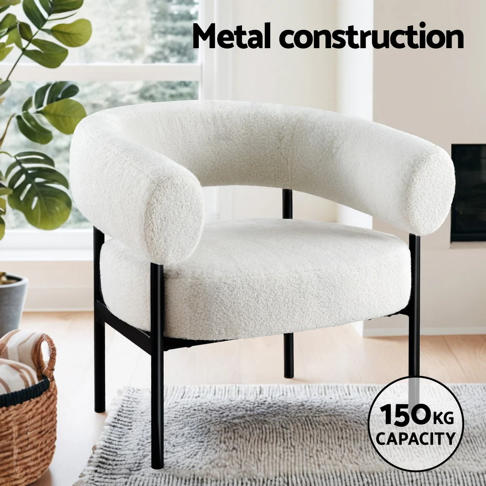 Artiss Armchair Accent Chair Curved Boucle White - Image 5