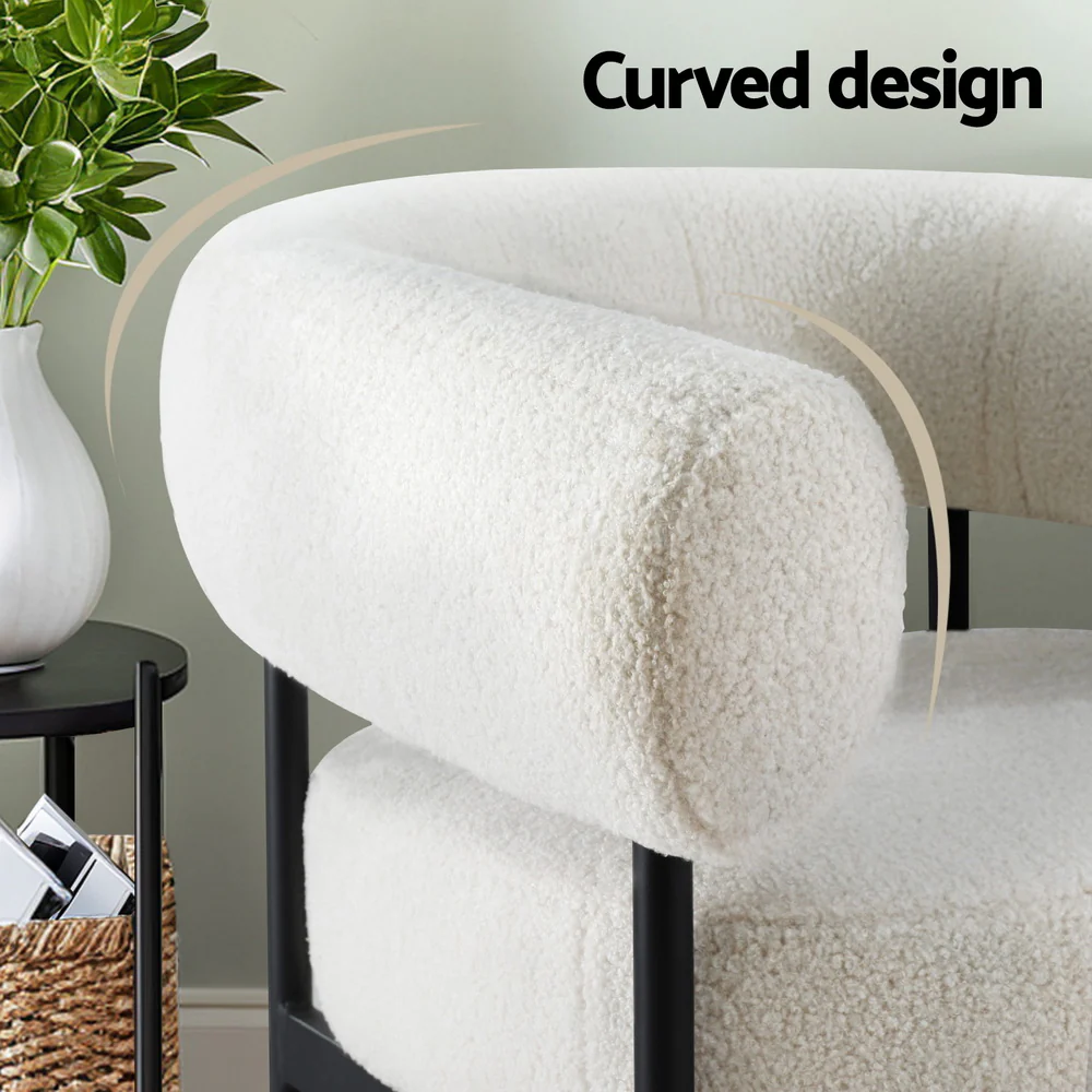 Artiss Armchair Accent Chair Curved Boucle White - Image 6