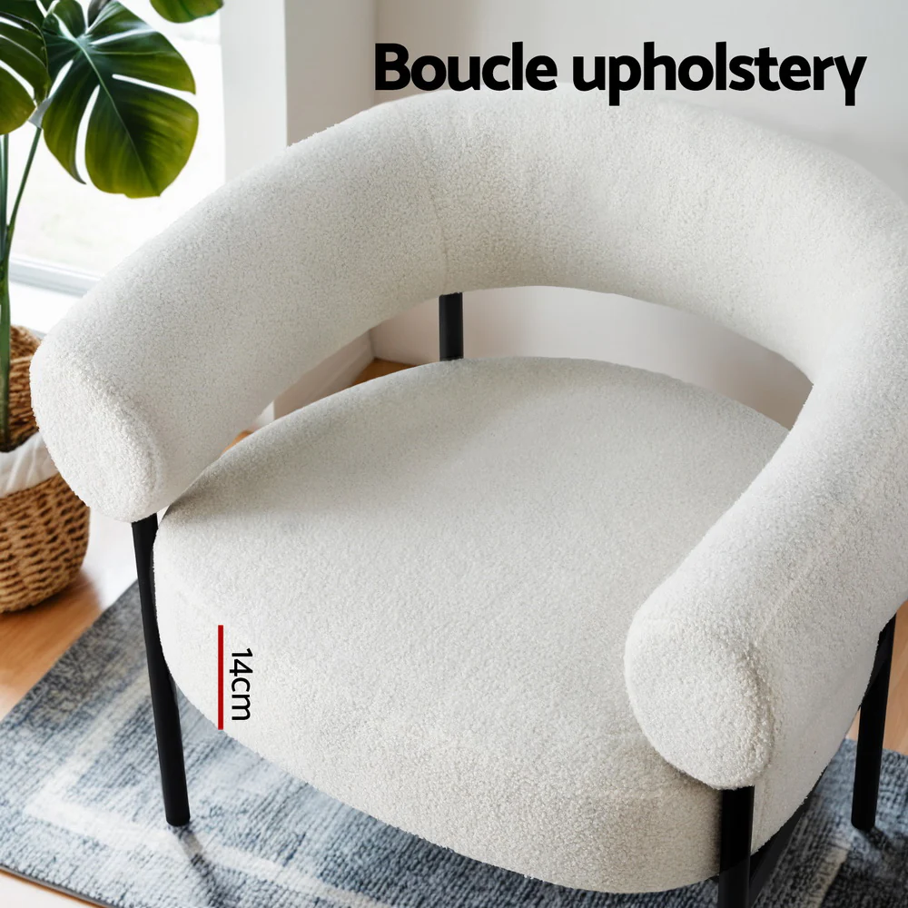 Artiss Armchair Accent Chair Curved Boucle White - Image 7
