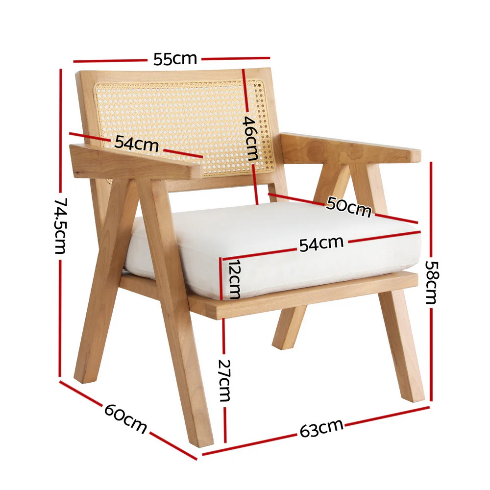 Artiss Armchair Accent Chair Lounge Rattan Velvet Pine - Image 3