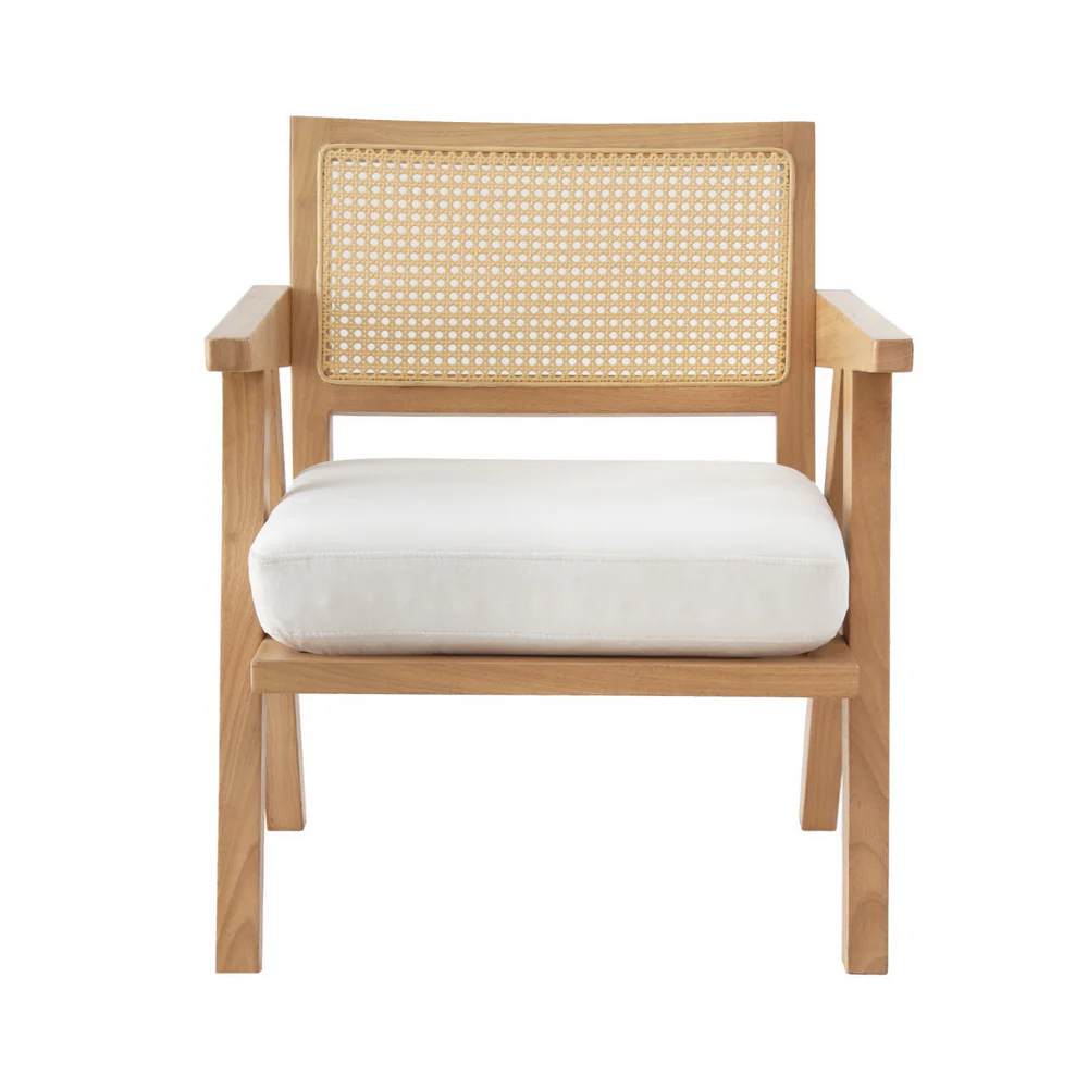Artiss Armchair Accent Chair Lounge Rattan Velvet Pine - Image 4