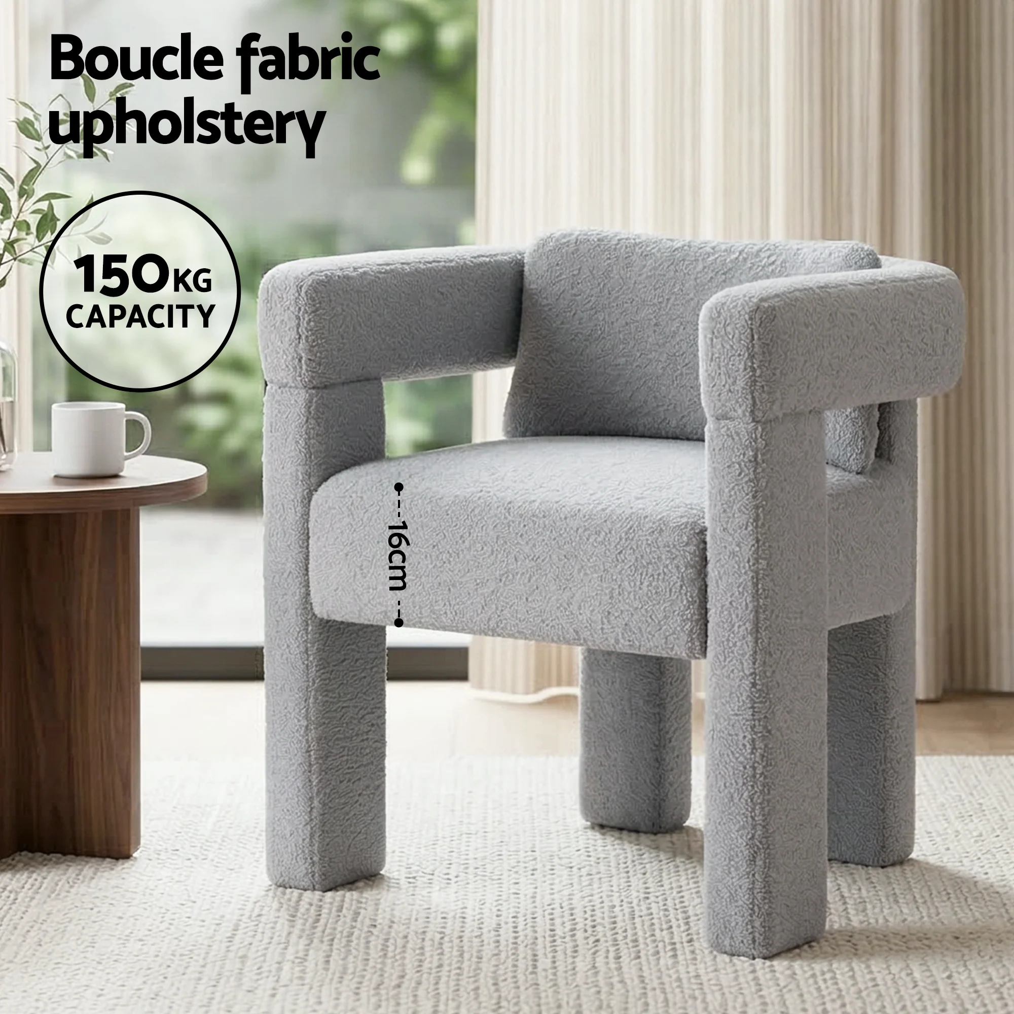 Artiss Armchair Accent Chair Lounge Sofa Couch Boucle Fabric Grey - Image 5