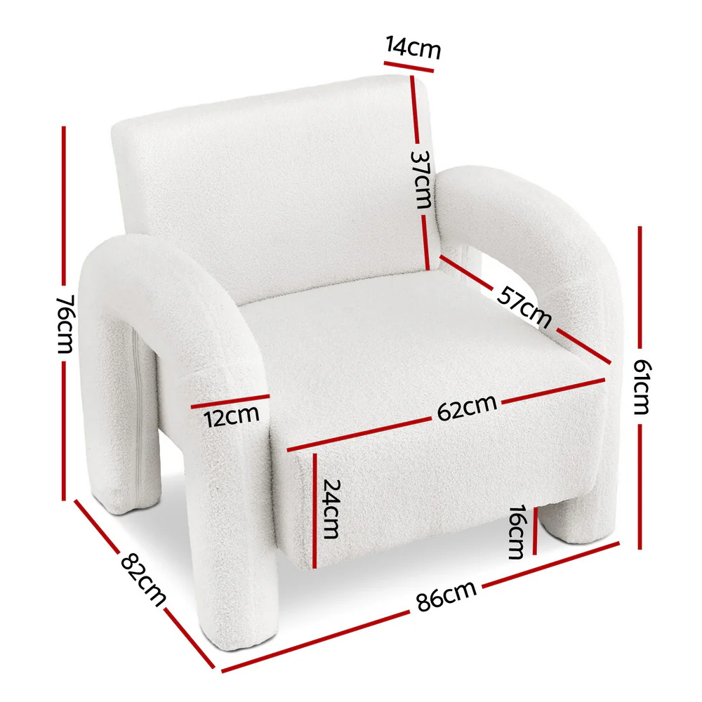 Artiss Armchair Accent Chair Lounge Sofa Couch Curved Seat Boucle White - Image 2