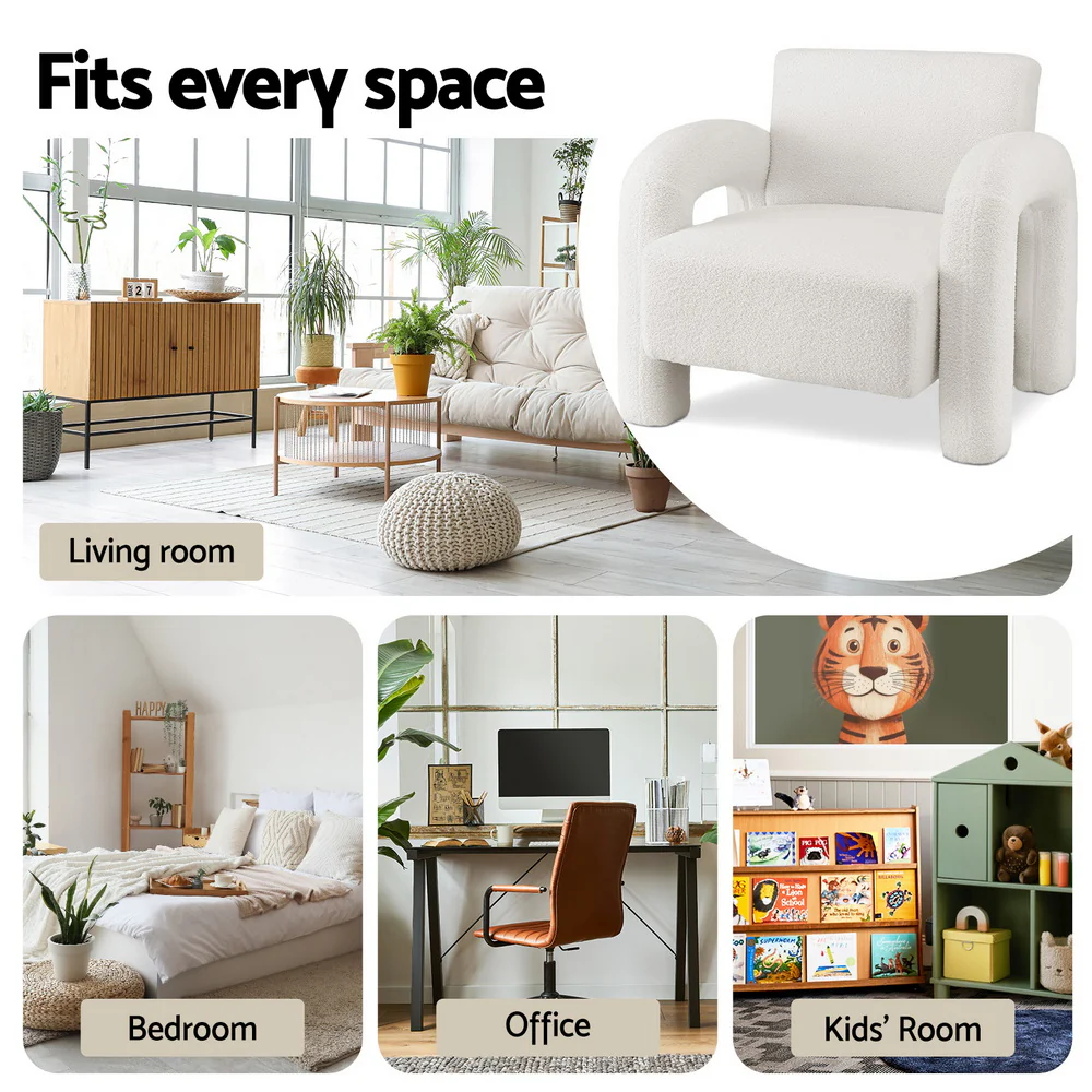 Artiss Armchair Accent Chair Lounge Sofa Couch Curved Seat Boucle White - Image 6