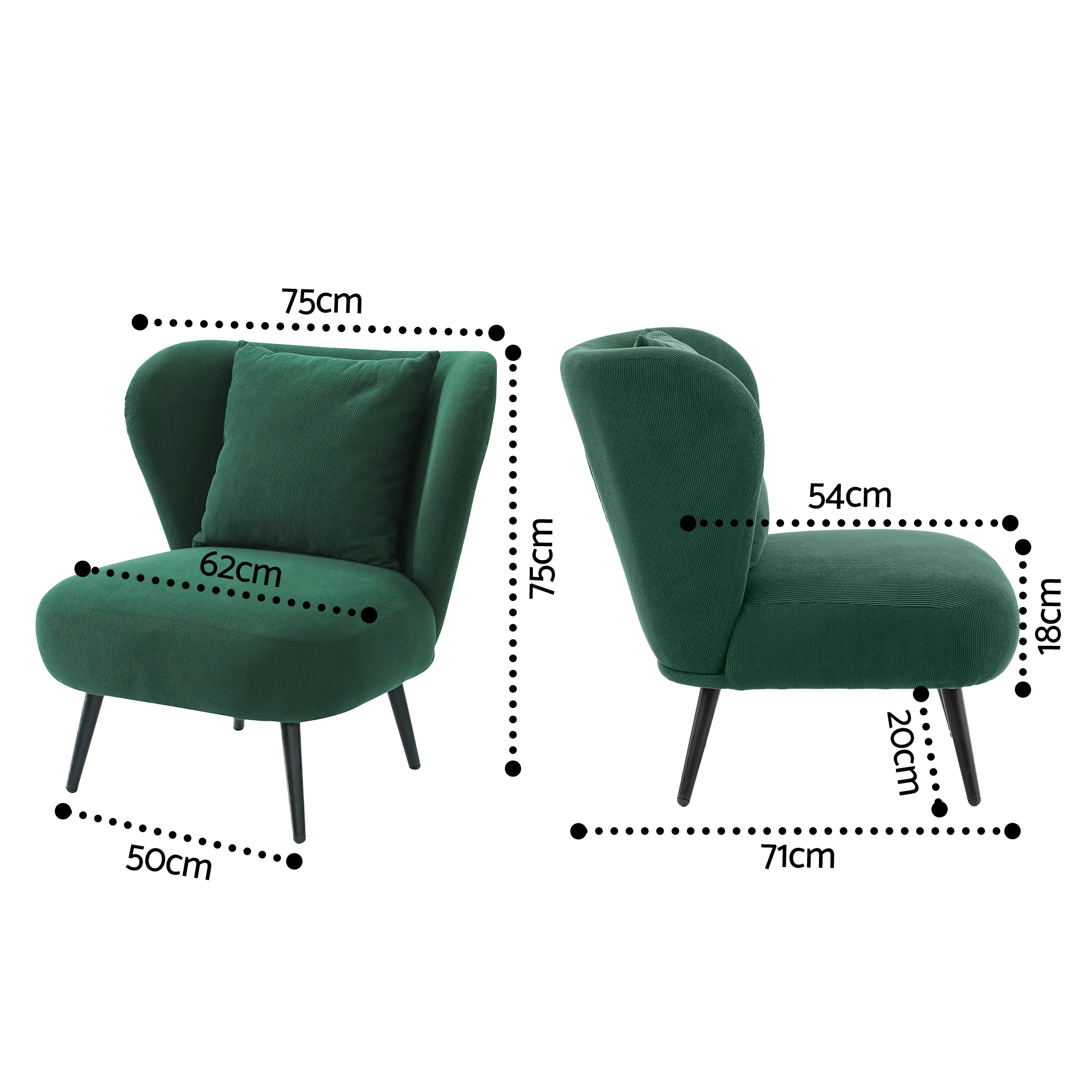 Artiss Armchair Accent Chair Lounge Tub Sofa Couch Corduroy Velvet Green - Image 3