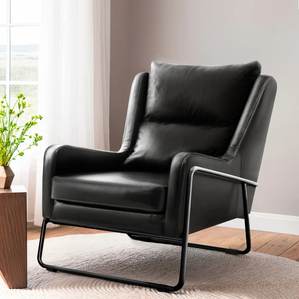 Artiss Armchair Accent Chair PU Leather Wingback Black - Image 2