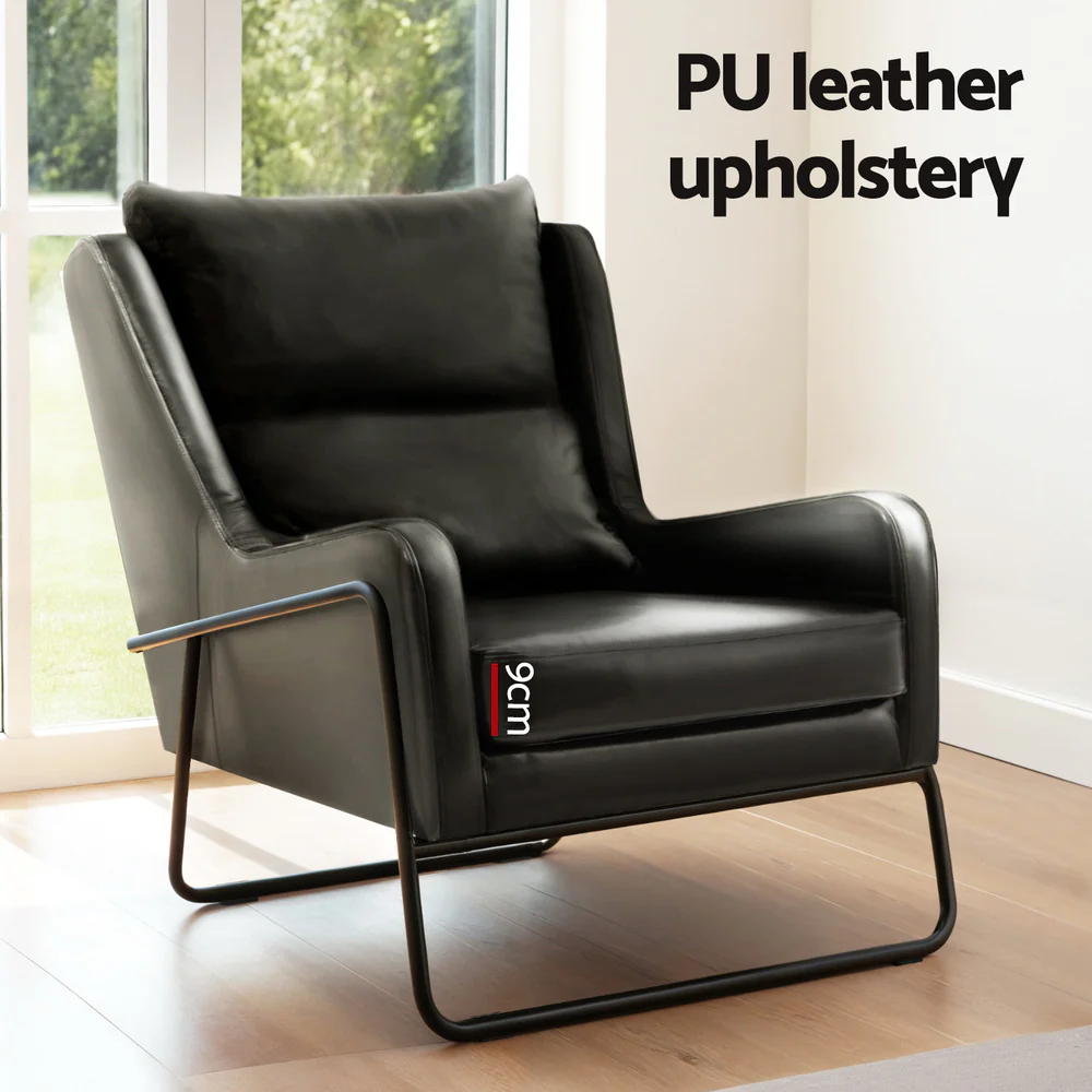 Artiss Armchair Accent Chair PU Leather Wingback Black - Image 5