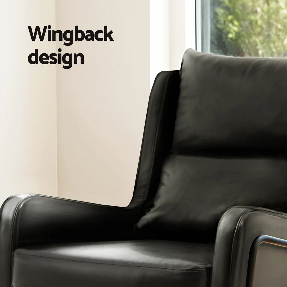 Artiss Armchair Accent Chair PU Leather Wingback Black - Image 6