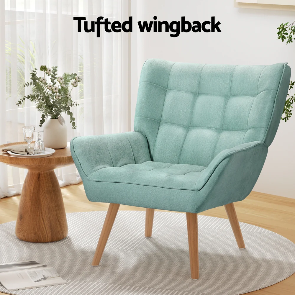 Artiss Armchair Blue Linen Fabric Cindy - Image 5