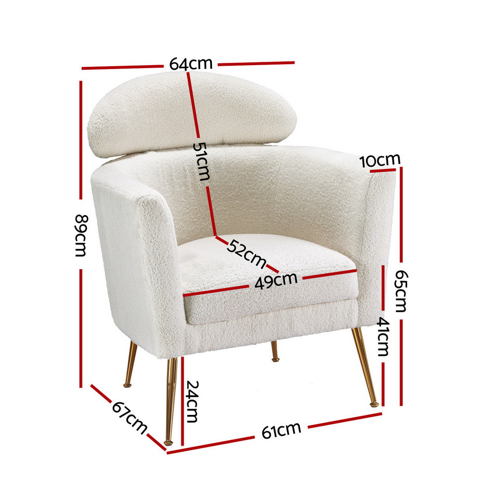 Artiss Armchair Boucle Fabric White Yoli - Image 2