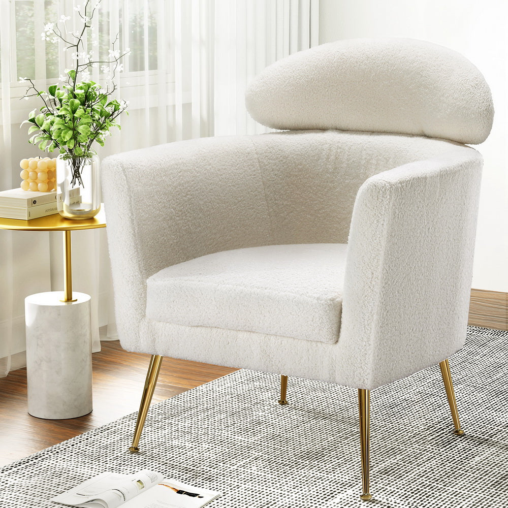 Artiss Armchair Boucle Fabric White Yoli - Image 7