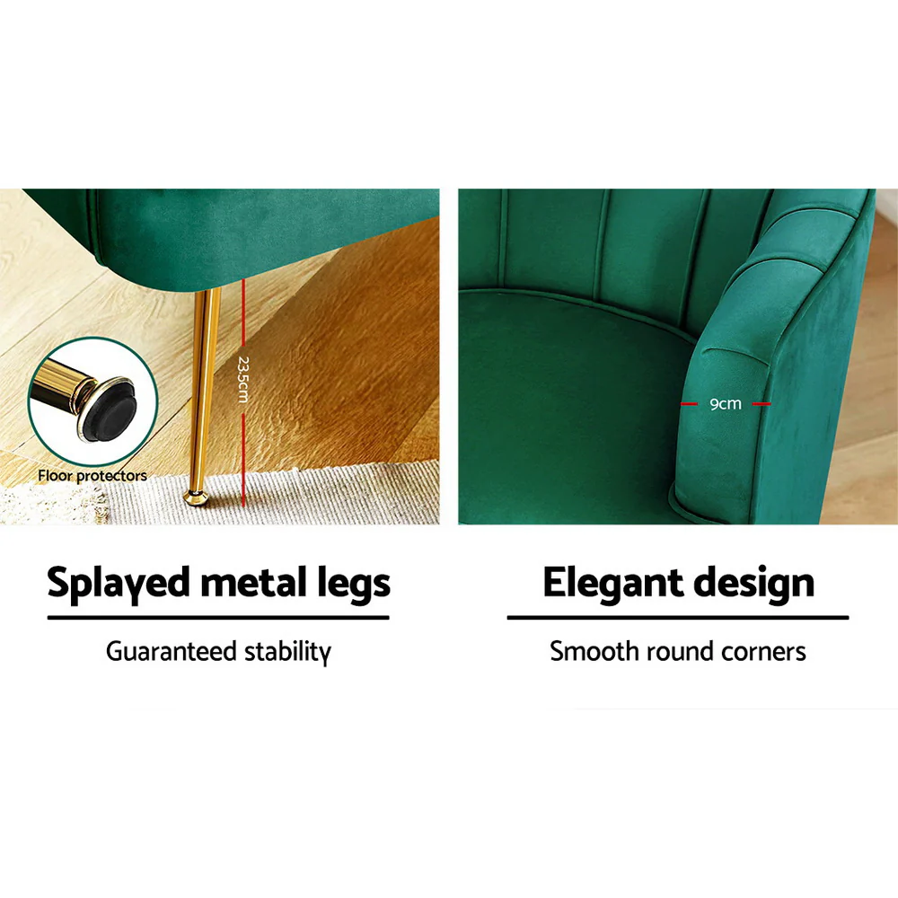 Artiss Armchair Velvet Green Norvia - Image 7