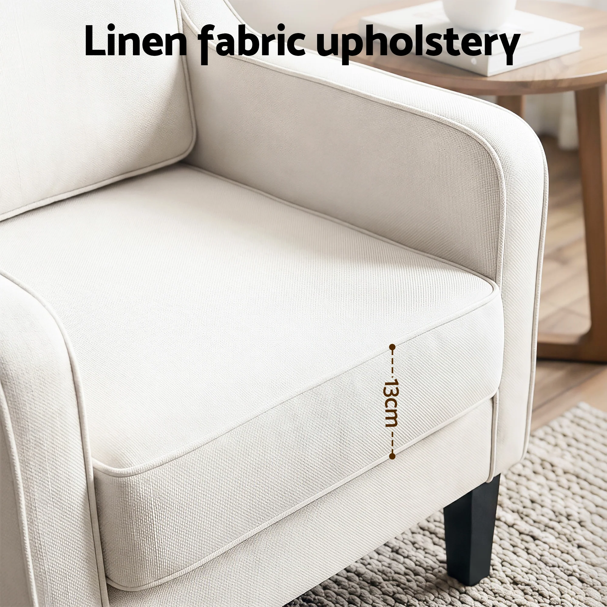 Artiss Armchair Lounge Accent Chair Linen Fabric Beige - Image 5