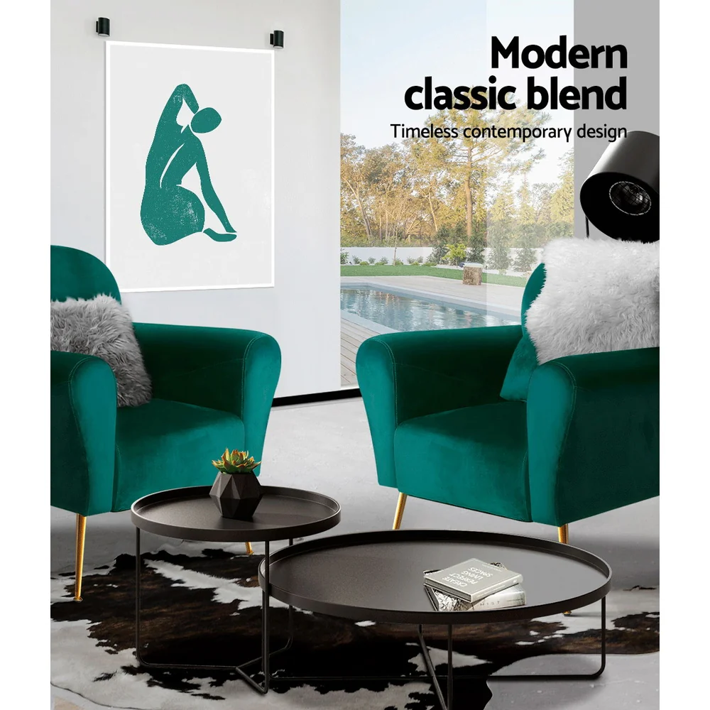 Artiss Armchair Green Velvet Caroline - Image 6