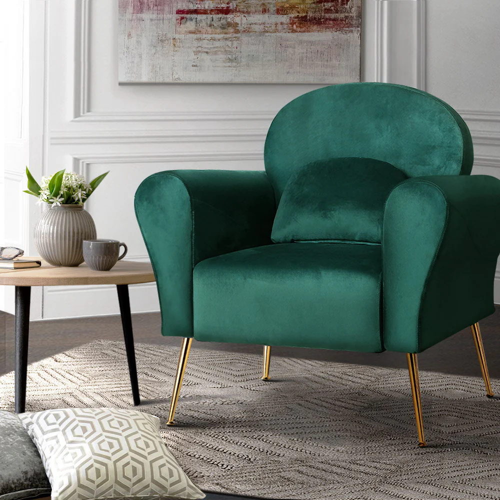 Artiss Armchair Green Velvet Caroline - Image 8