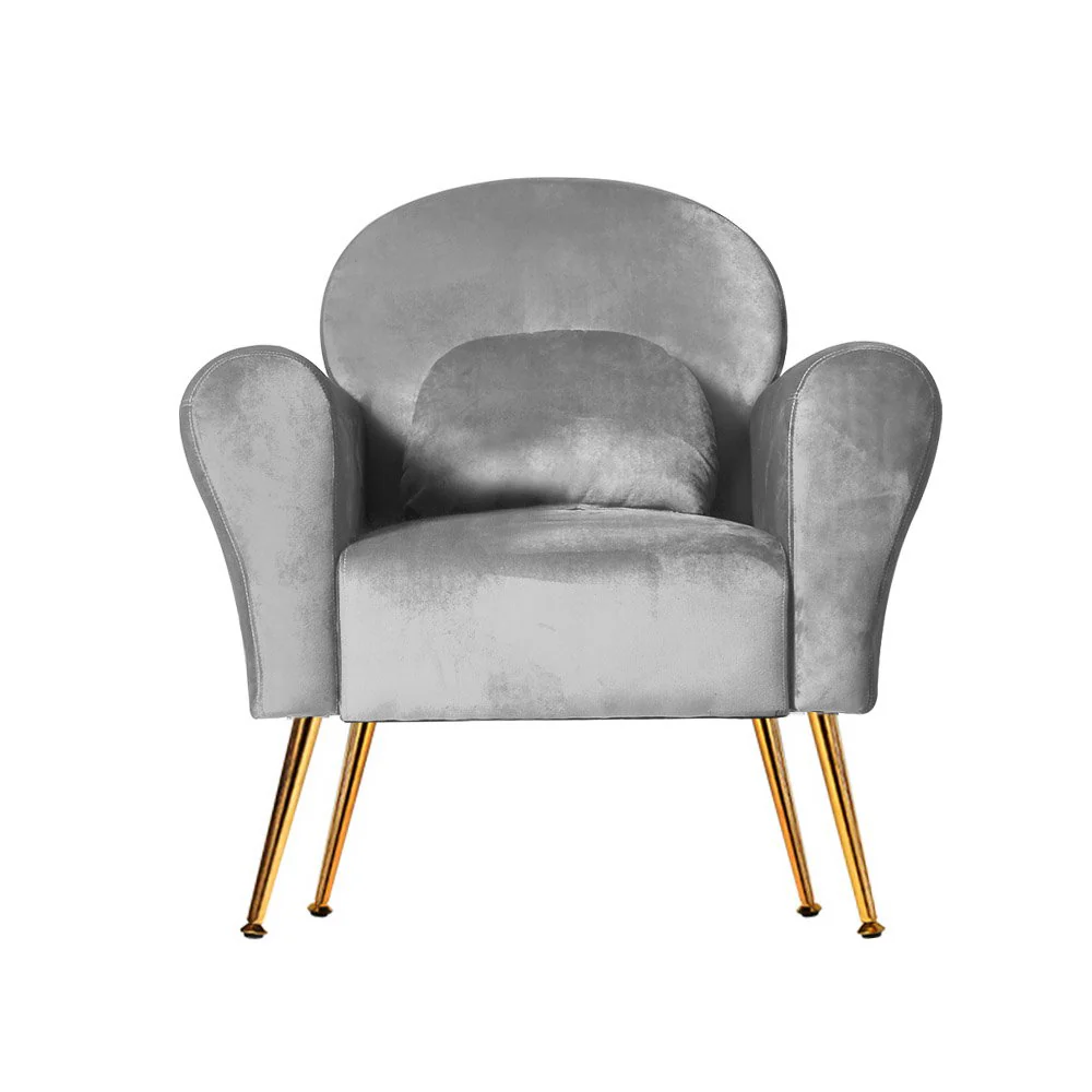 Artiss Armchair Lounge Chair Accent Armchairs Chairs Sofa Grey Velvet Cushion - Image 3