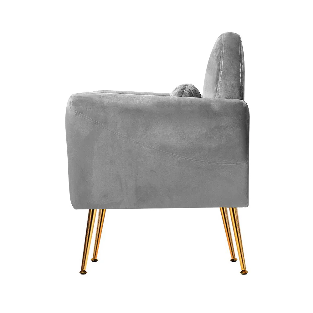 Artiss Armchair Lounge Chair Accent Armchairs Chairs Sofa Grey Velvet Cushion - Image 4
