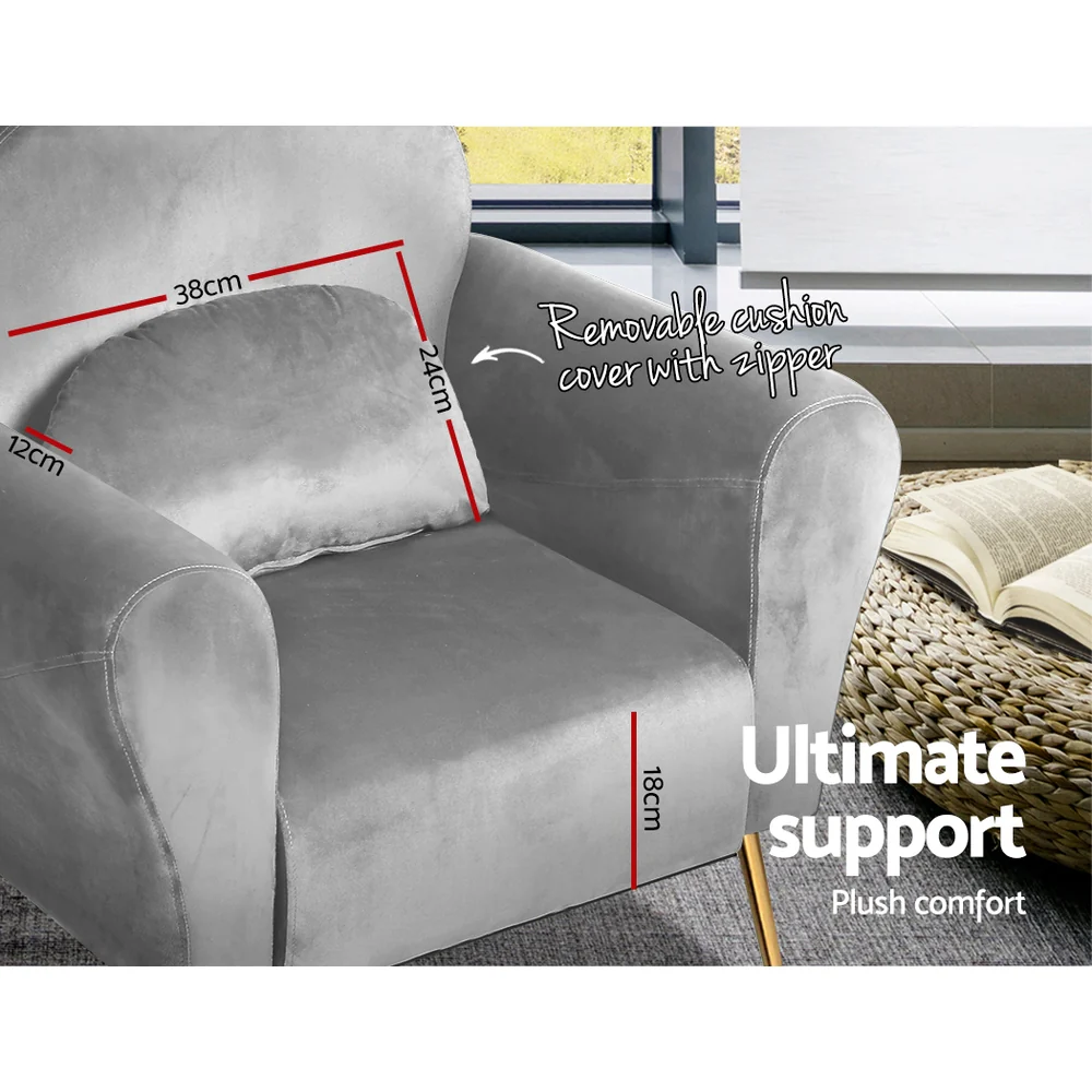 Artiss Armchair Lounge Chair Accent Armchairs Chairs Sofa Grey Velvet Cushion - Image 5