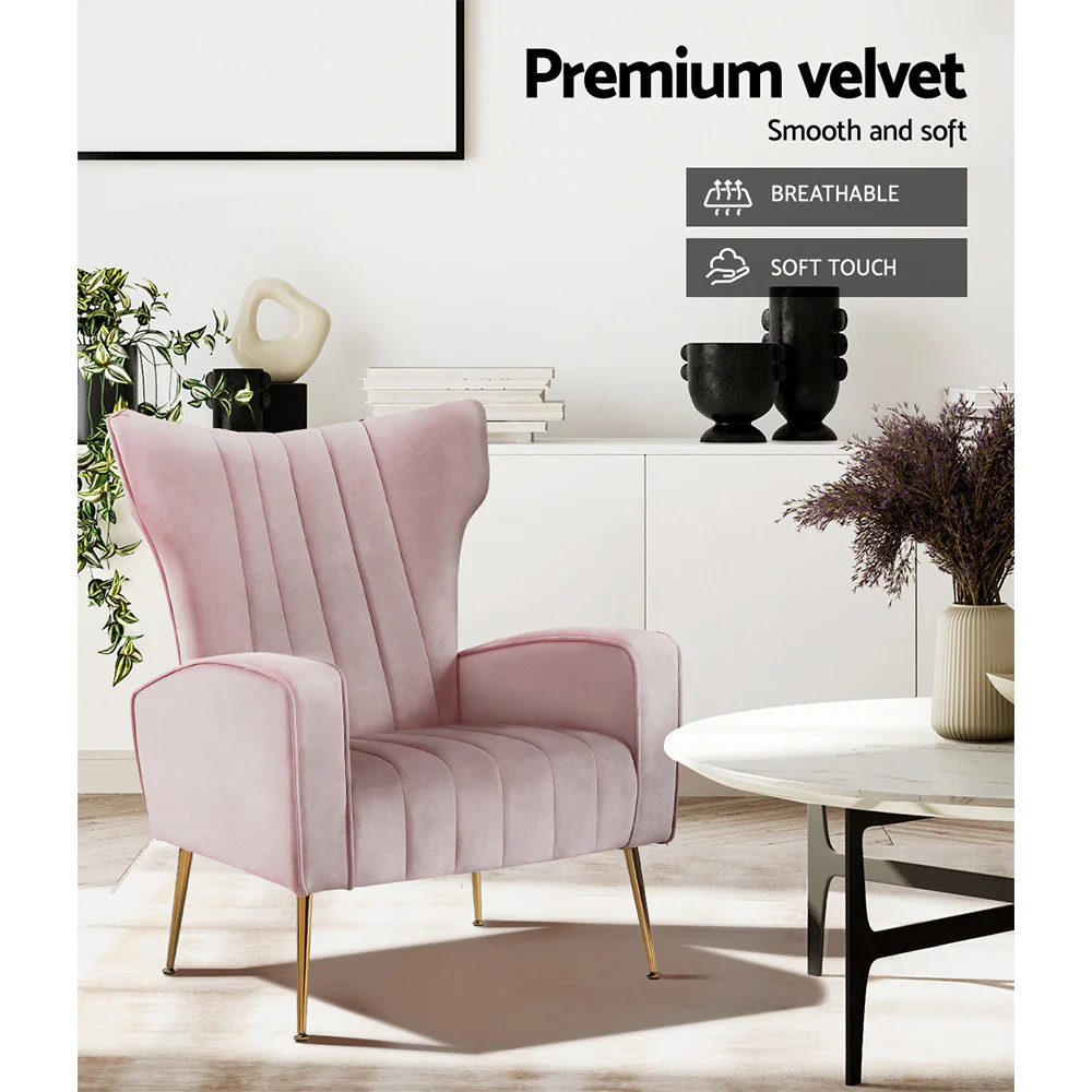 Artiss Armchair Pink Velvet Kate - Image 6