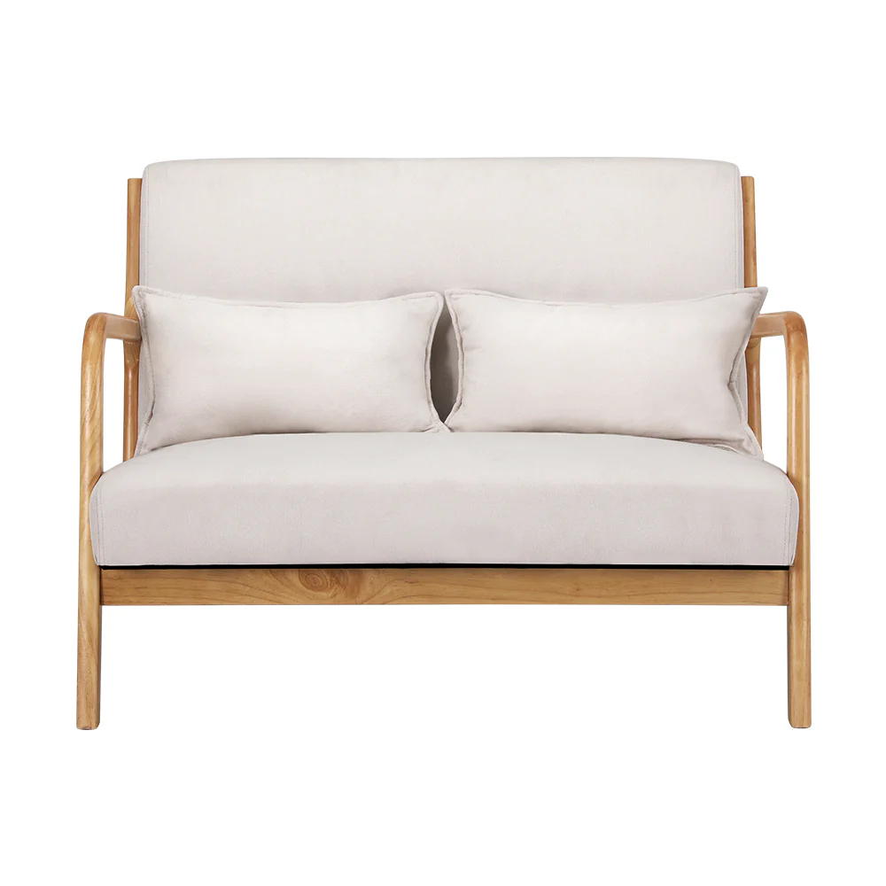 Artiss Armchair Lounge Chair Accent Armchairs Couch Sofa Loveseat Beige Wood - Image 3