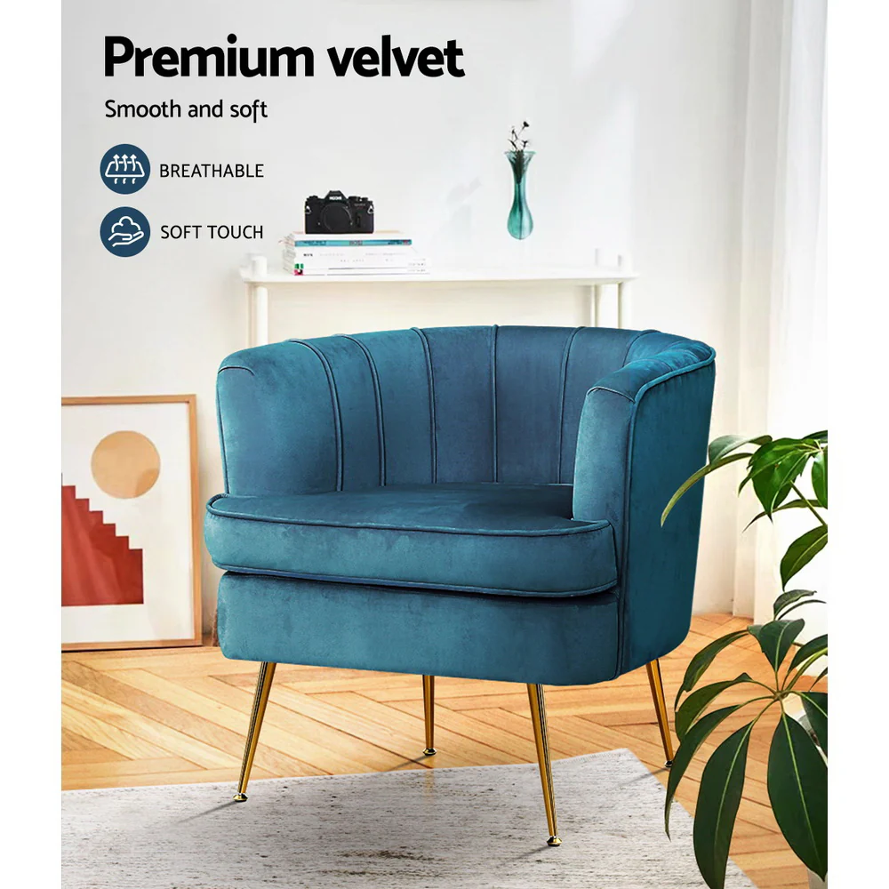 Artiss Armchair Velvet Blue Norvia - Image 5
