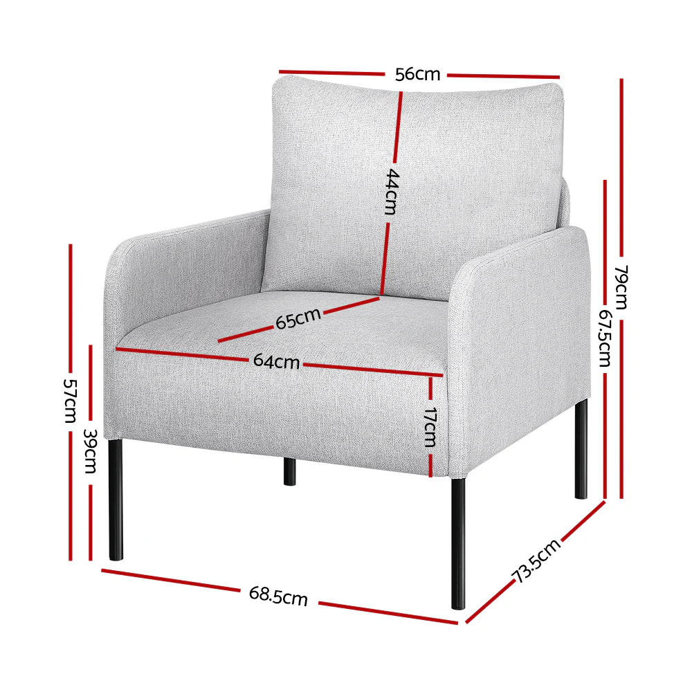 Artiss Armchair Accent Chair Pillow Fabric Grey - Image 2