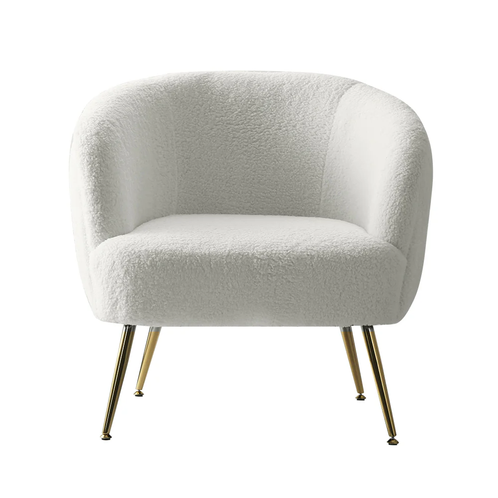 Artiss Armchair Lounge Chair Accent Chairs Armchairs Sherpa Boucle Sofa White - Image 3