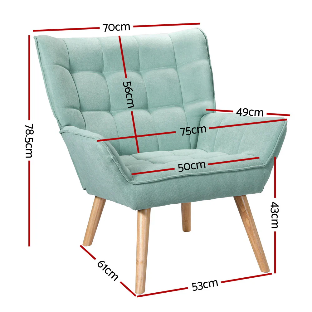 Artiss Armchair Lounge Chair Accent Chairs Sofa Linen Fabric Cushion Seat Blue - Image 2