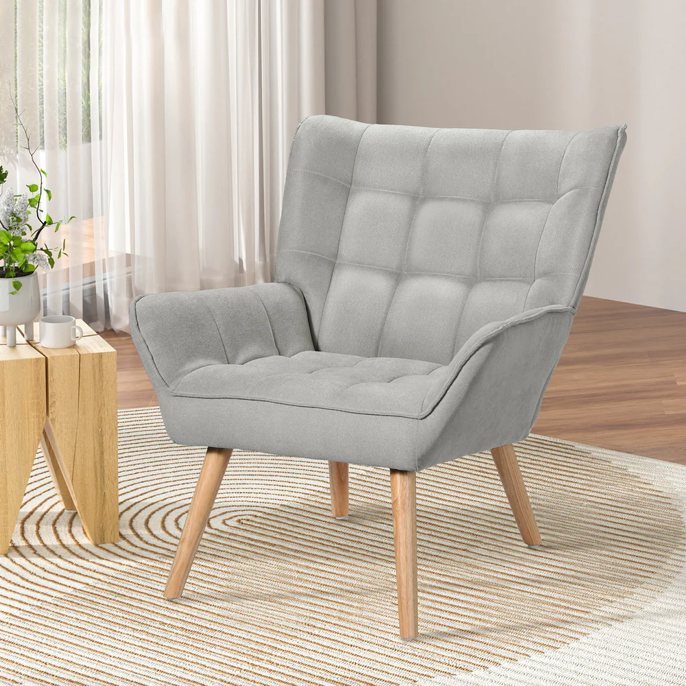 Artiss Armchair Lounge Chair Accent Chairs Sofa Linen Fabric Cushion Seat Grey - Image 7