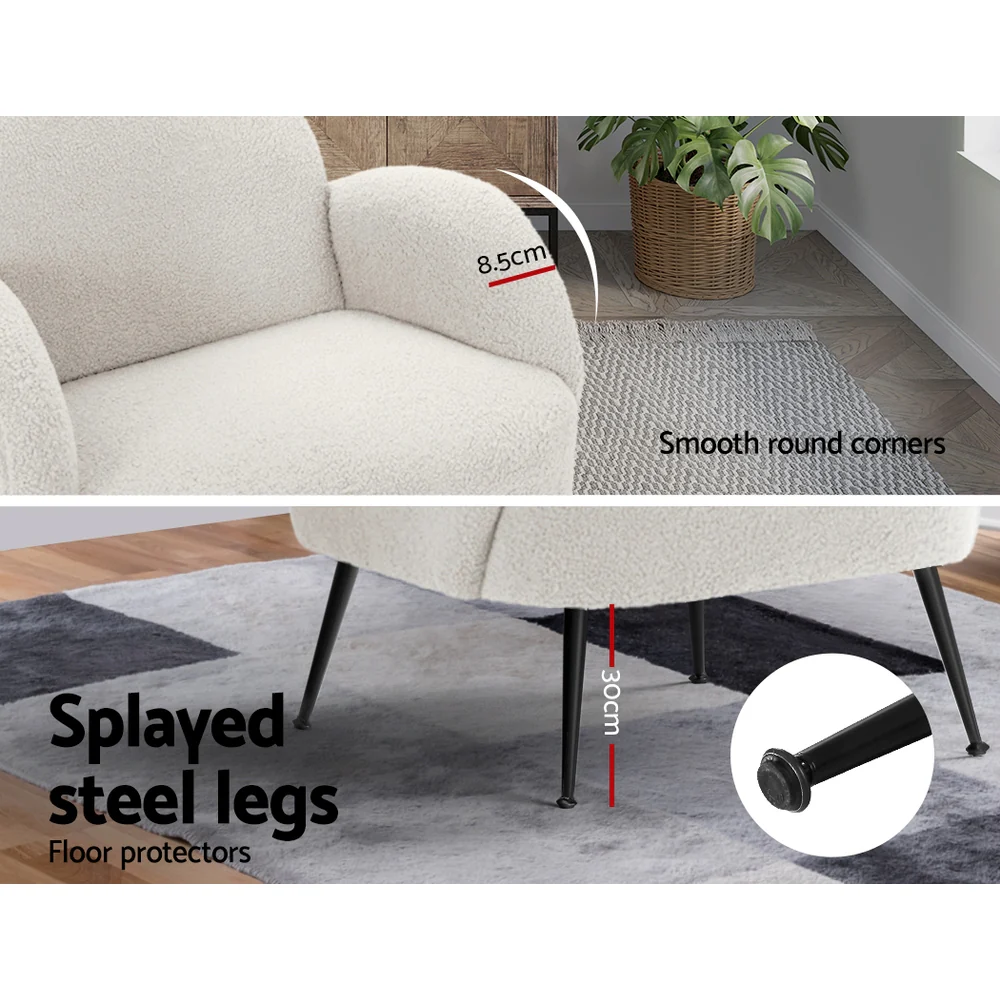 Artiss Armchair Lounge Chair Armchairs Accent Arm Chairs Sherpa Boucle White - Image 7
