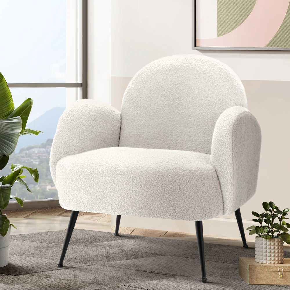Artiss Armchair Lounge Chair Armchairs Accent Arm Chairs Sherpa Boucle White - Image 8