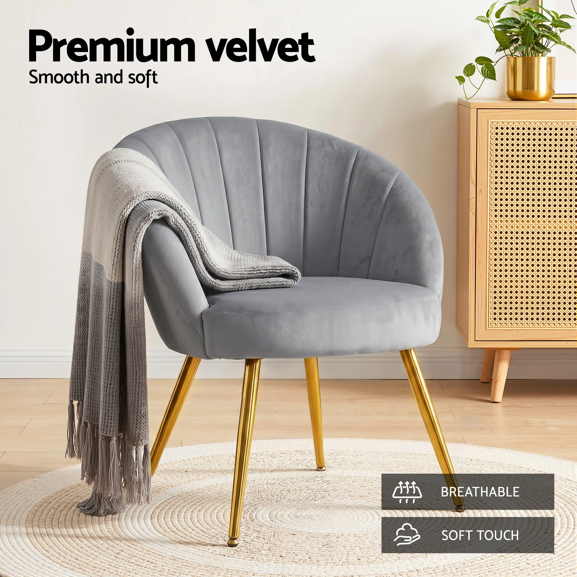 Artiss Armchair Velvet Grey Eloise - Image 6