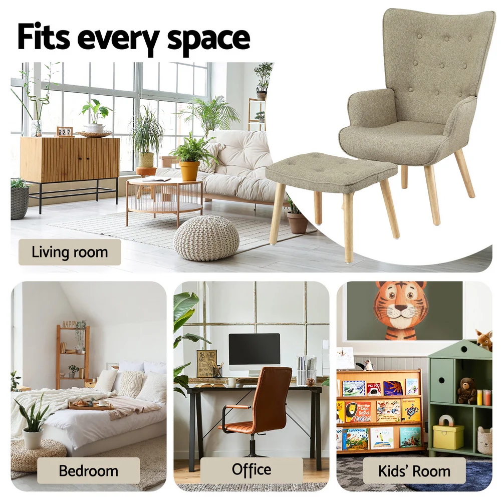 Artiss Armchair Set with Ottoman Beige Lansar - Image 6