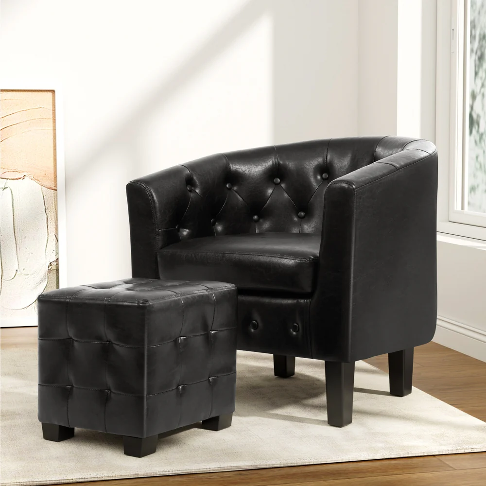 Artiss Armchair Set with Ottoman Black Ava - Image 7