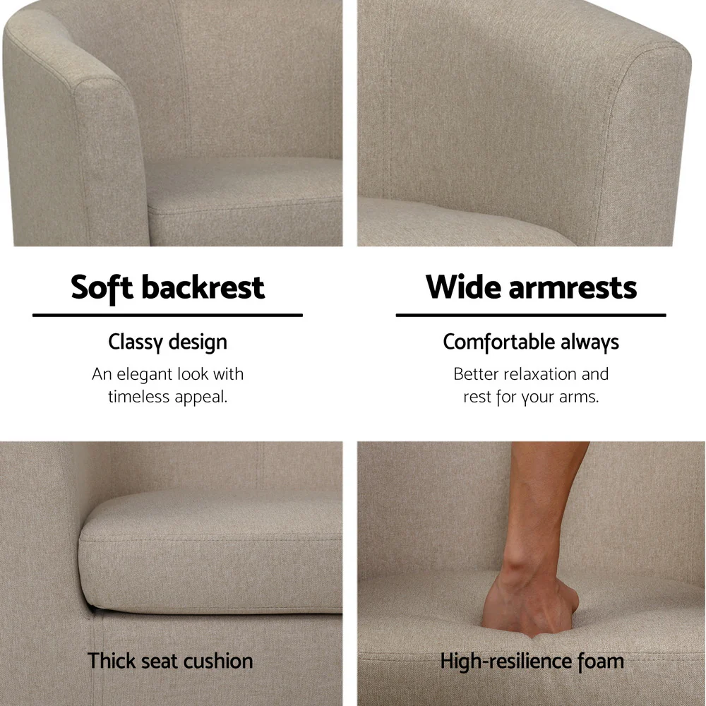 Artiss Armchair Lounge Chair Tub Accent Armchairs Fabric Sofa Chairs Beige - Image 6